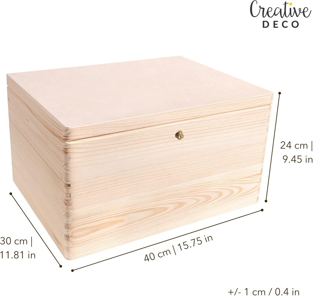 Creative Deco XXL Grosse Holzkiste mit Deckel und Schlüssel | 40x30x24 cm (+/-1cm) | Ostern Holztruh