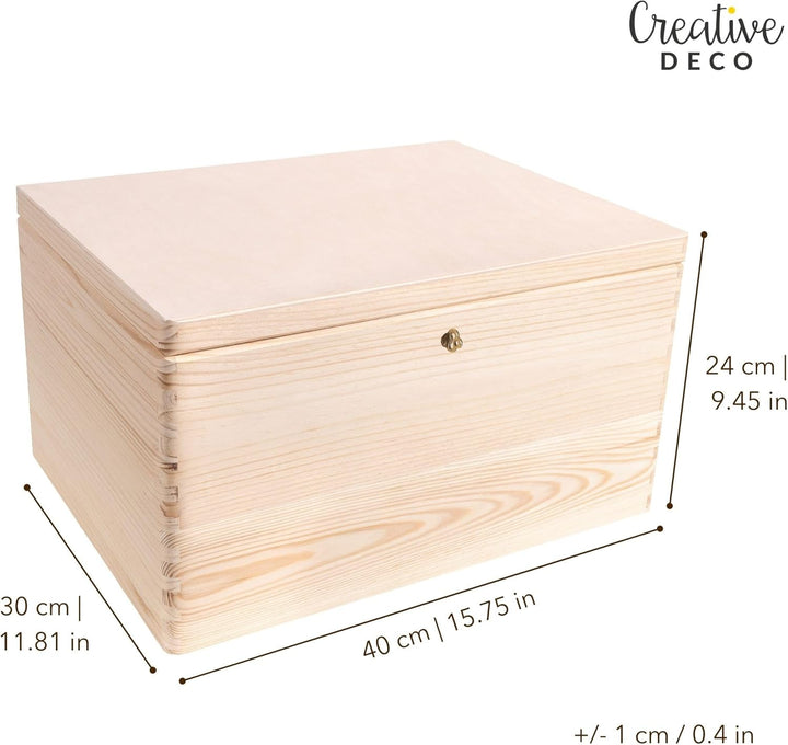 Creative Deco XXL Grosse Holzkiste mit Deckel und Schlüssel | 40x30x24 cm (+/-1cm) | Ostern Holztruh