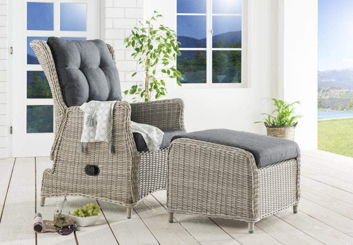 Destiny Lounge Hocker Casa Vintage Weiss Luna Palma Fusshocker Polyrattan Beinauflage