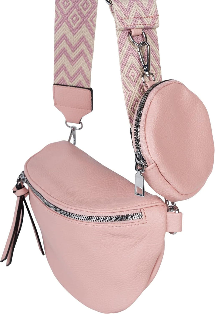 styleBREAKER Damen Halbmond Crossbody Schultertaschen Set 2-Teilig, Schultergurt mit Zick-Zack Raute