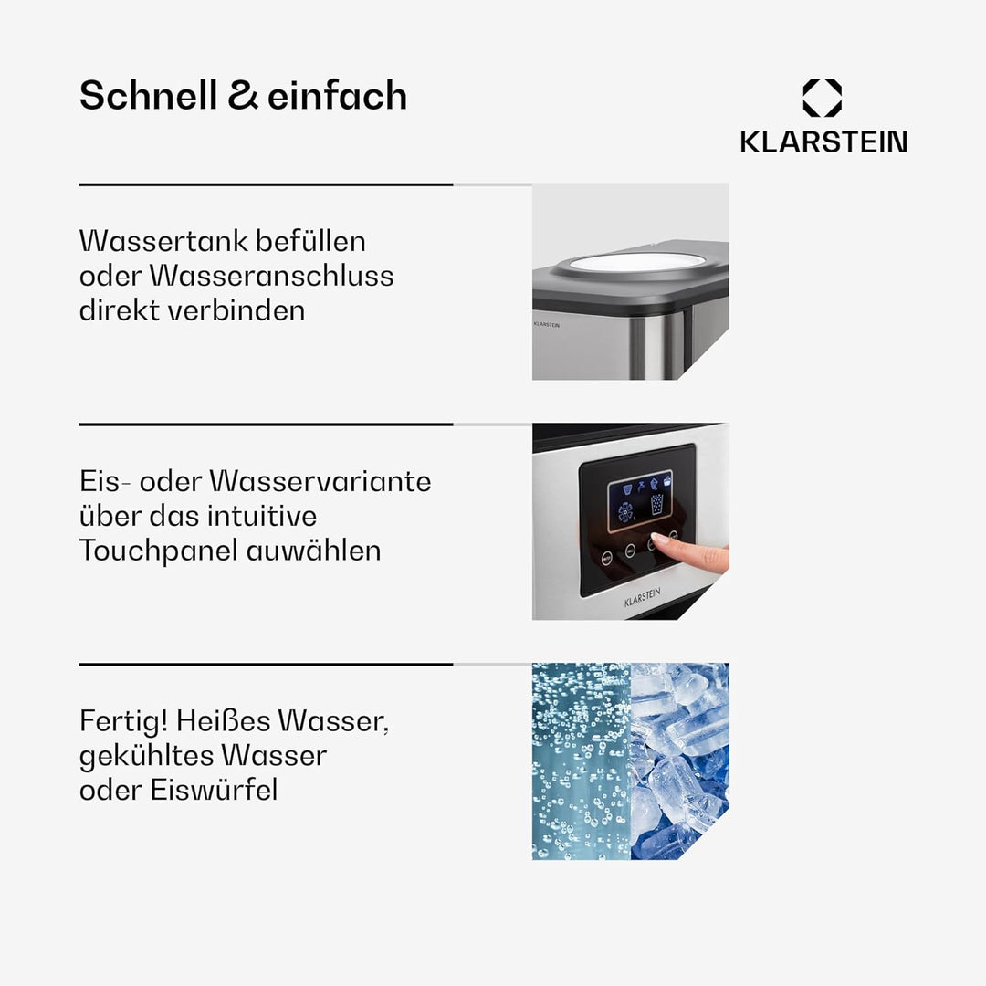 Klarstein Eiswürfelmaschine für Zuhause Camping Gastro, Schnelle Mini Eiswürfelmaschine Klein, Profi