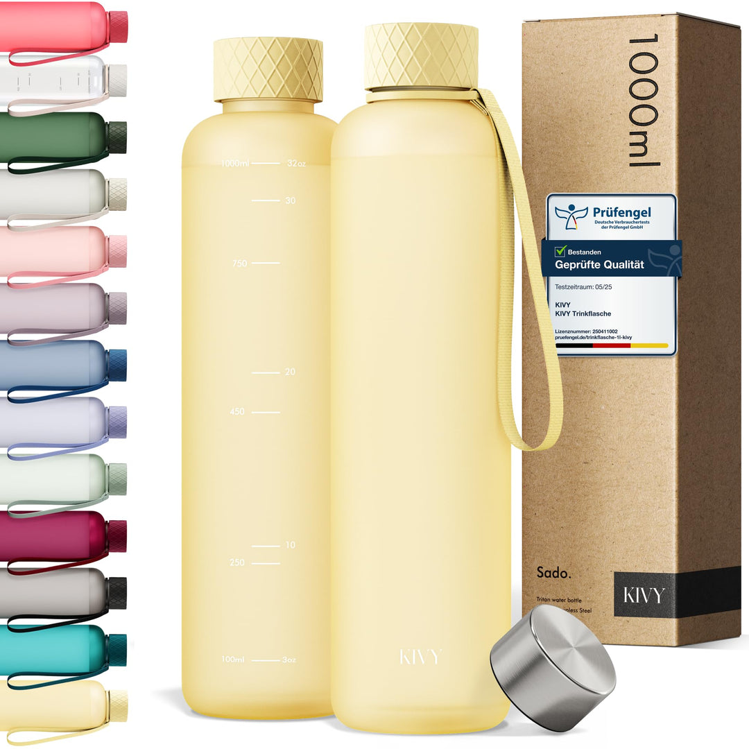 KIVY Trinkflasche 1l - Kohlensäure geeignet & Auslaufsicher - Für Sport, Schule & Büro - Sport Trink