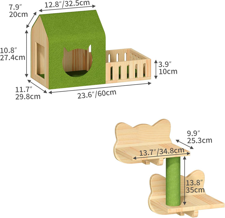 YITAHOME Katzenkletterwand-Set, Stabiler Holz Katzenmöbel, 5-Teilig Katzen Wandelemente mit Katzenha