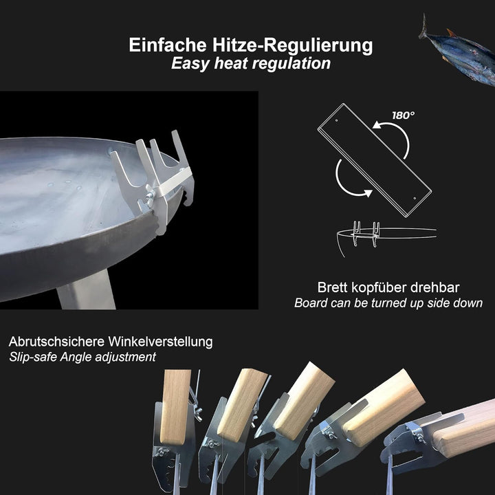 Bargen Flammlachsbrett - Flammlachsbretter mit Edelstahl-Halterung - Premium Grillzubehör für Feuers