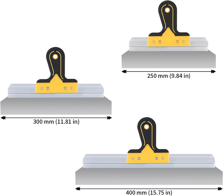 3 Stück Trockenbau Spachtel Set, 250mm, 300mm, 400mm Flächenspachtel mit Kunststoffgriff, Malerspach