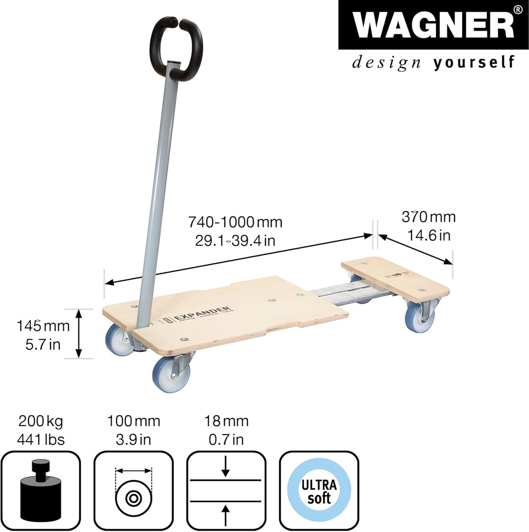 Wagner Transporthilfe MM 1333 I 74-101 x 37 x 14,5 cm - Tragkraft 200 kg - für unterschiedlich gross