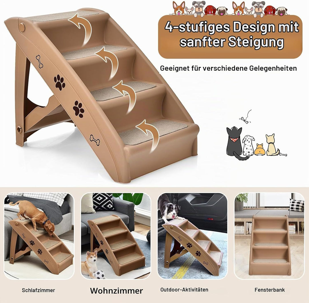 SOARS Haustiertreppe faltbar, 4-stufige Hundetreppe Katzentreppe mit Filz Matte, Tiertreppe für Katz