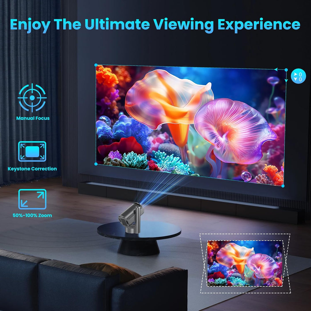 Mini Beamer 4K 1080P, Smart Projektor Tragbarer Android 13, WiFi 6 BT 5.4