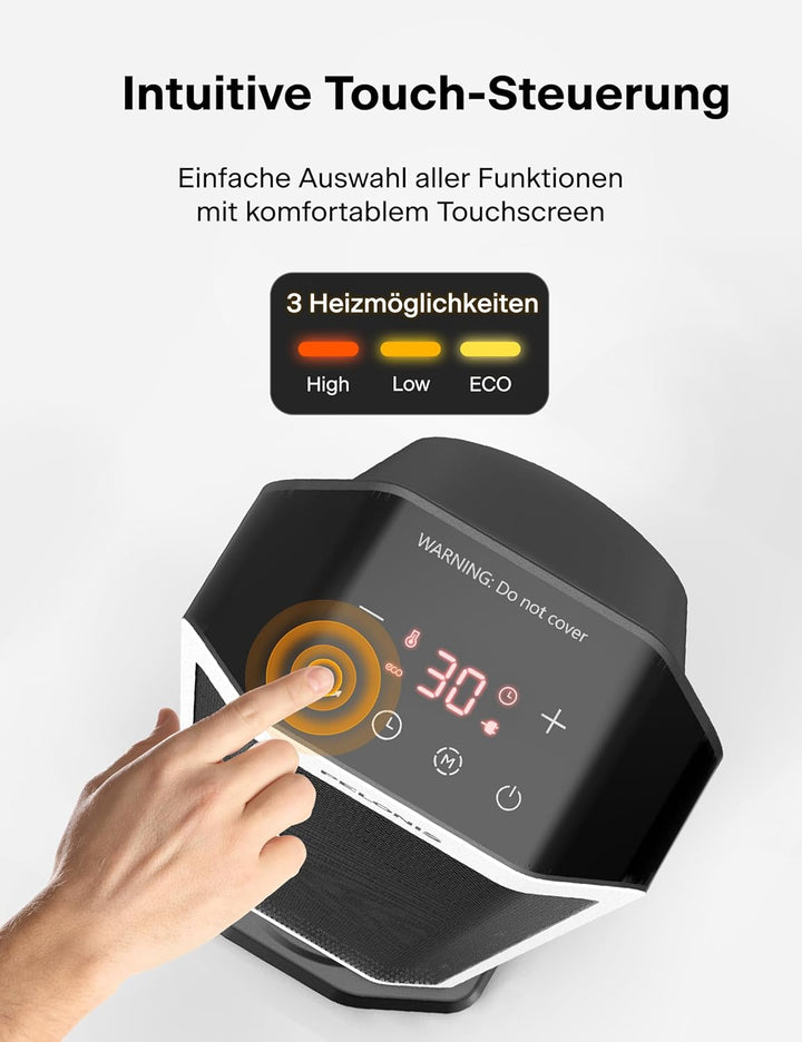 PELONIS Elektrischer Heizlüfter 2000W mit Fernbedienung, 3S Schnellheizung & ECO Modus, 75° Oszillat