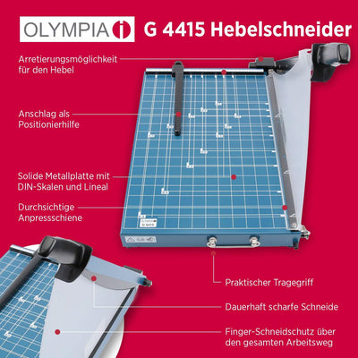 Olympia G 4415 Hebelschneider (für Büro, DIN A3, 15 Blatt, Metallauflage, Papierschneider mit Schnit