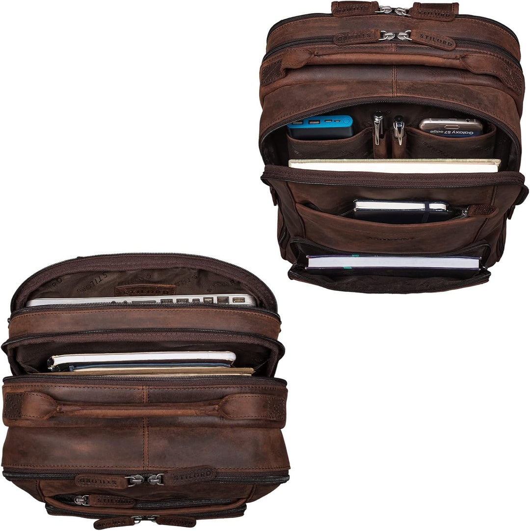 STILORD XL Herren-Businessrucksack aus Leder braun - 15-17 Zoll grosser Arbeitsrucksack - Männer Lap