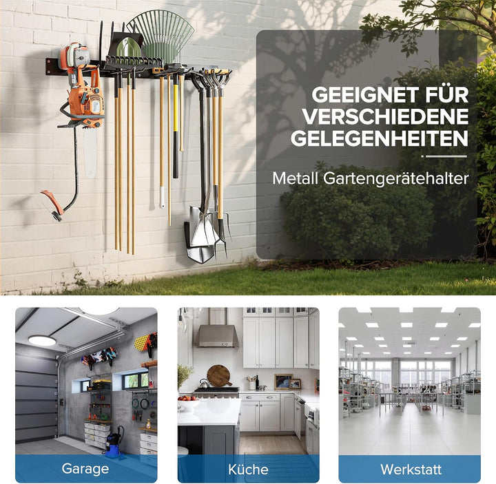 Urban Deco Metall-Gartengerätehalter, Gerätehalter Wandhalterung 150kg Tragkraft mit 4 Doppelhaken &amp;