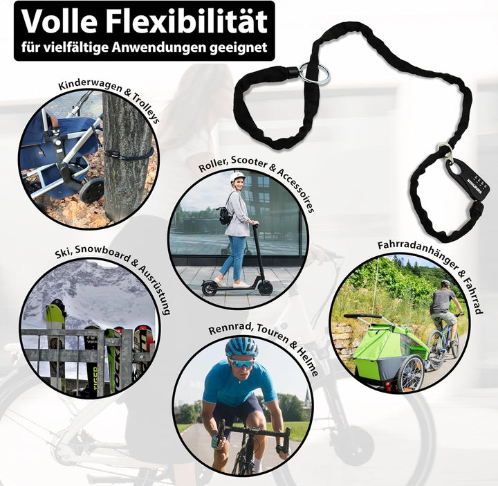 KOHLBURG sicheres Taschenschloss aus Kette & Zahlencode 129cm lang - robuste Sicherheit als Kinderwa
