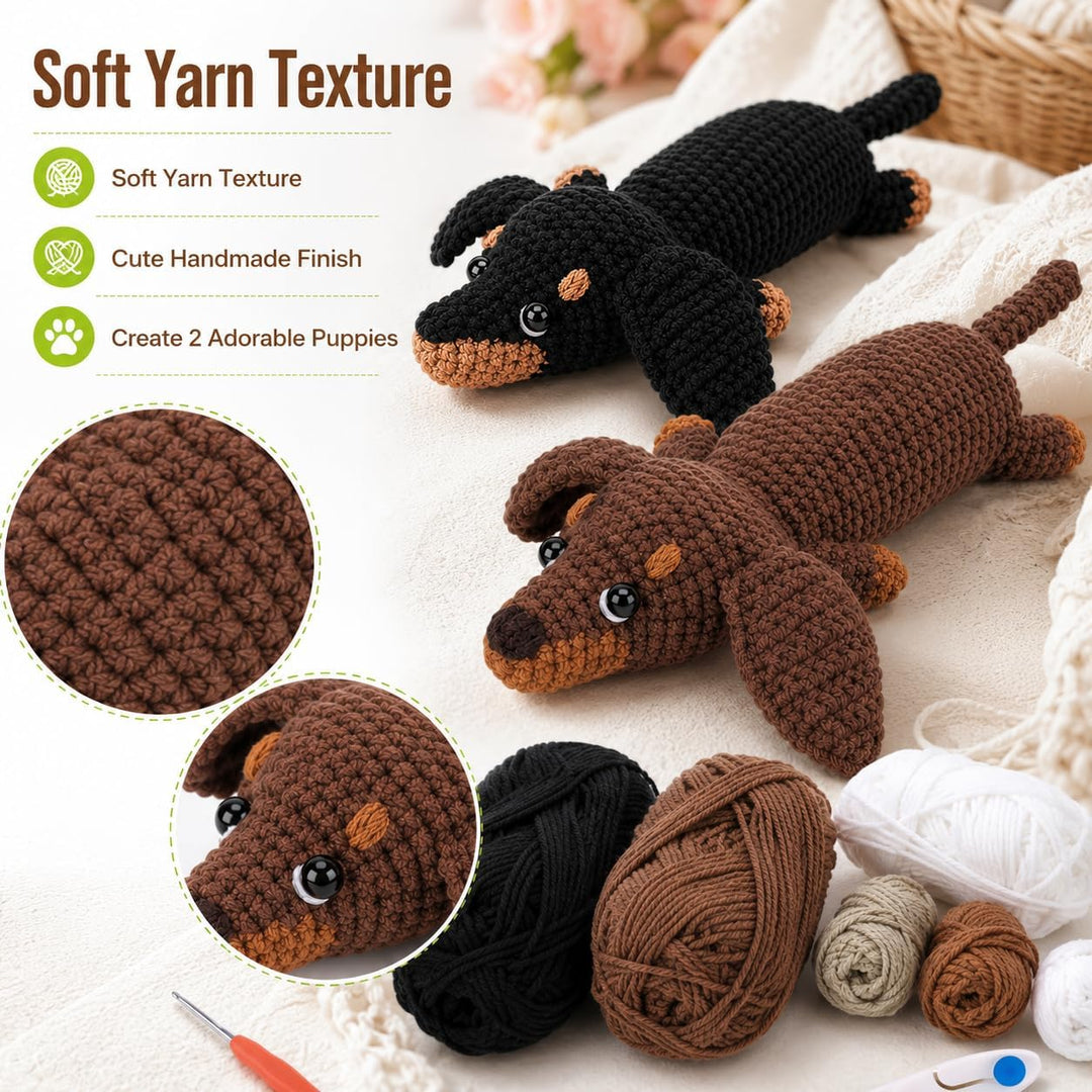 Houkiper Häkelset für Anfänger, Häckel Kit für Anfänger Tiere Häkeln Set Dackel Hund Crochet Set mit