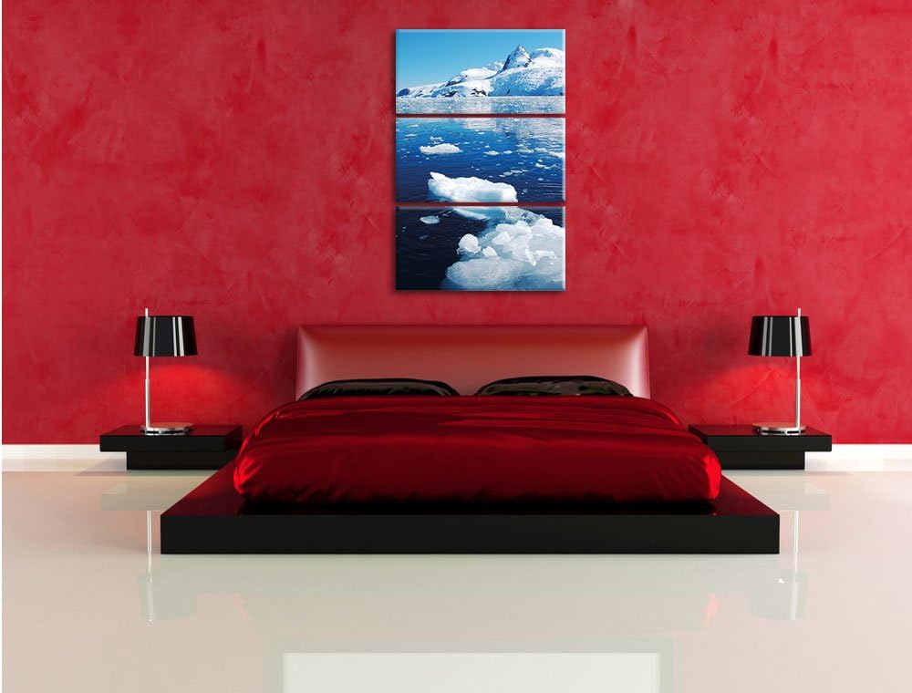 Pixxprint Eisberge im Meer Arktis 3-Teiler Leinwandbild 120x80 Bild auf Leinwand