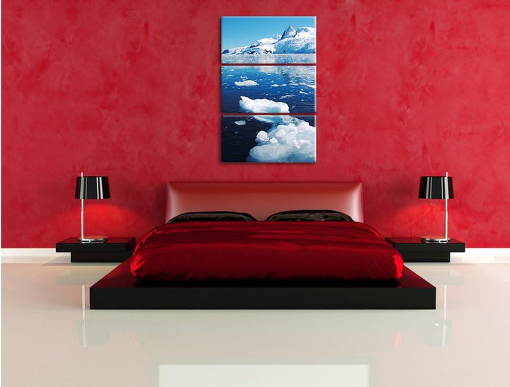 Pixxprint Eisberge im Meer Arktis 3-Teiler Leinwandbild 120x80 Bild auf Leinwand