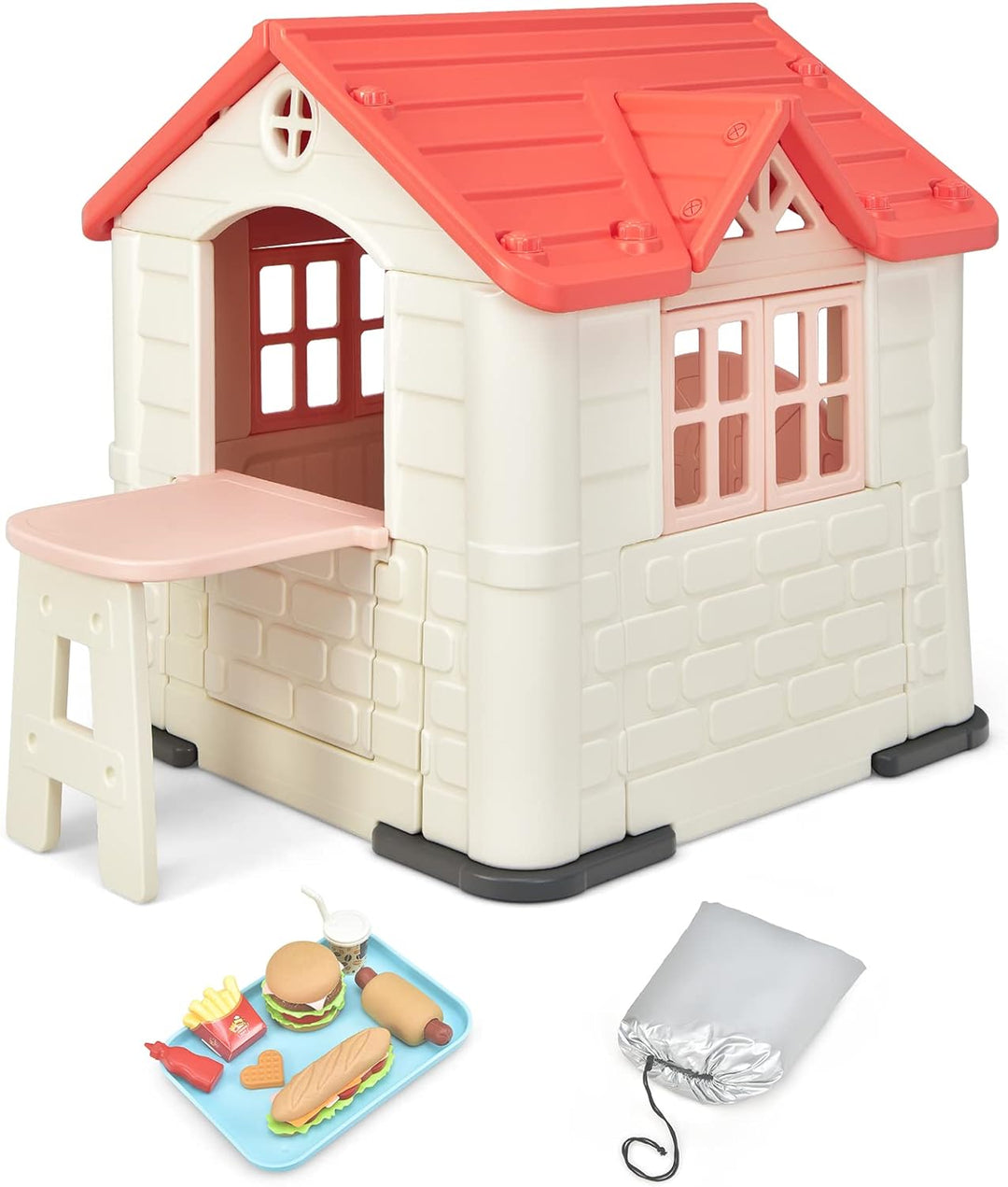 DREAMADE 164x124x132cm Spielhaus Kinder für drinnen und draussen, Kinderspielhaus mit Fenstern & Tür
