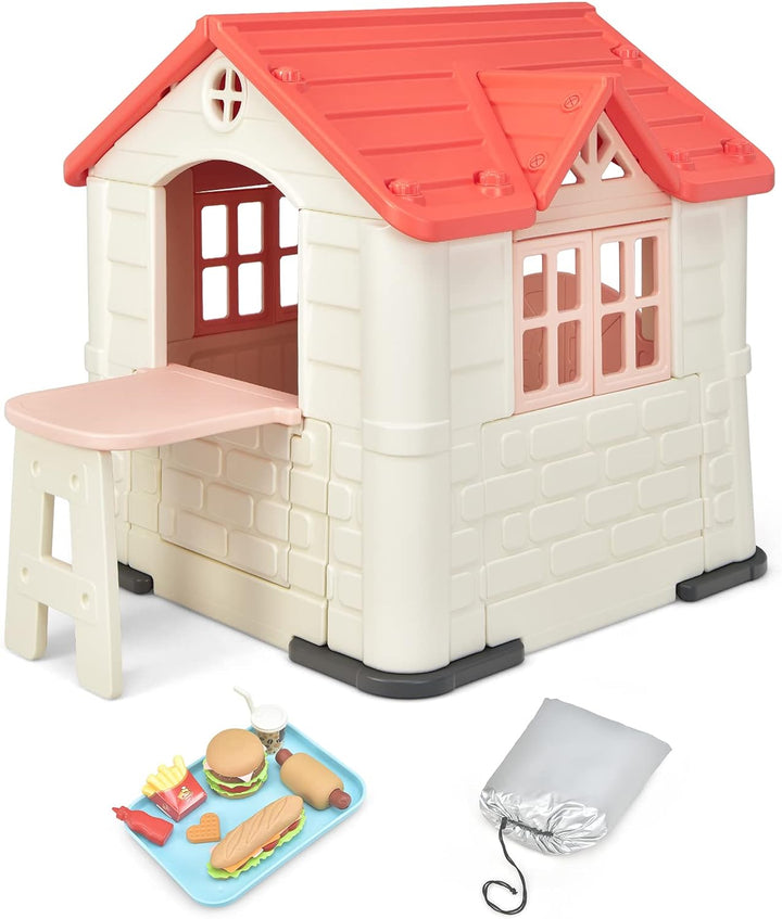 DREAMADE 164x124x132cm Spielhaus Kinder für drinnen und draussen, Kinderspielhaus mit Fenstern & Tür