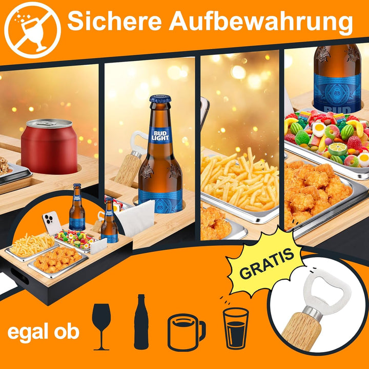 TEGOVE Couchbar Snackbox, Sofa Tablett,Mit Snackschalen Aus Edelstahl,mit Abnehmbarer Deckel, Couch