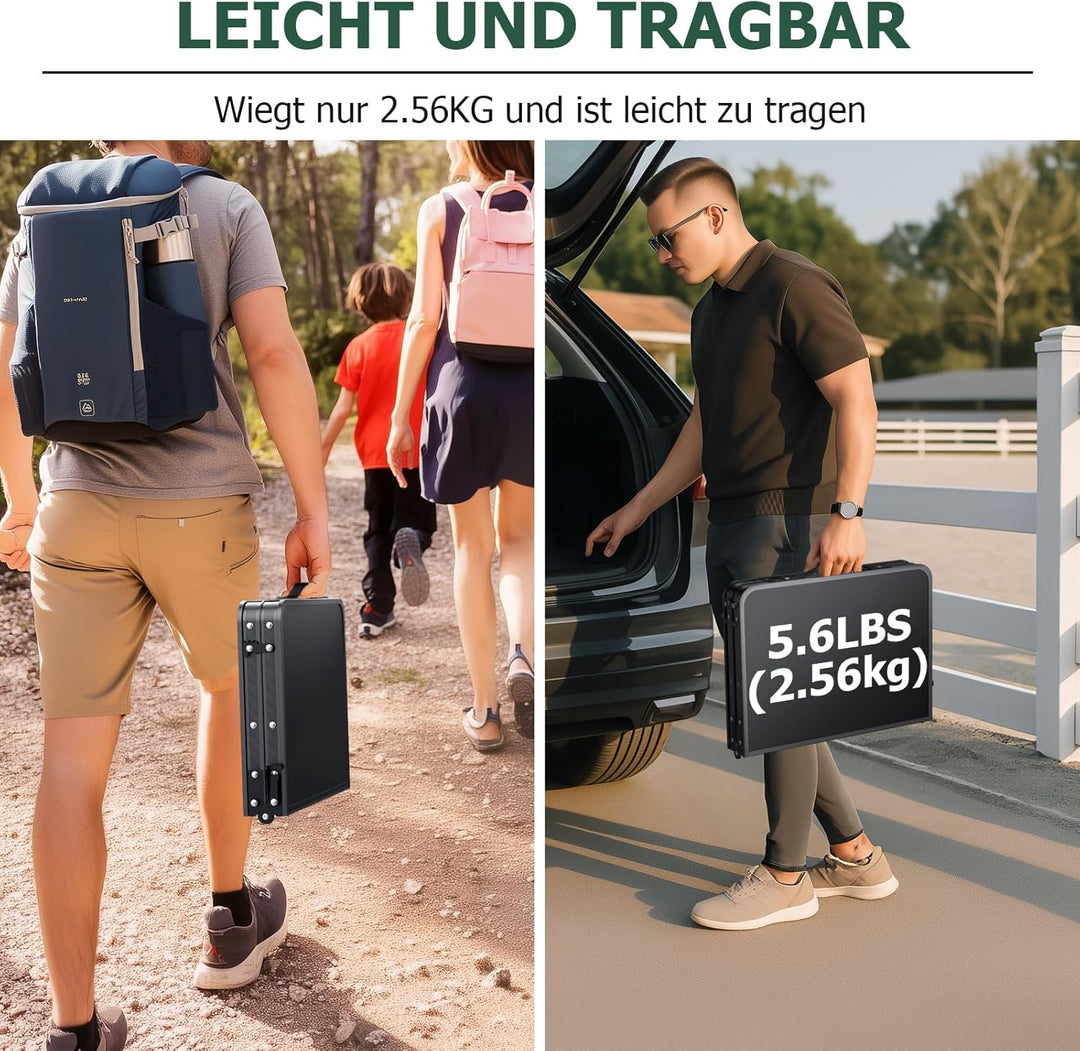 JiGiU Campingtisch 60x40cm Klapptisch mit 3 Höhenverstellbar 27cm/51cm/74cm Aluminium-Rahmen Kompakt