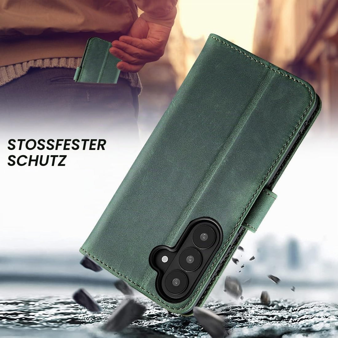 LENSUN Echtleder Hülle für Samsung Galaxy S26, Handyhülle Echtes Leder [RFID Blocker][Magnetverschlu