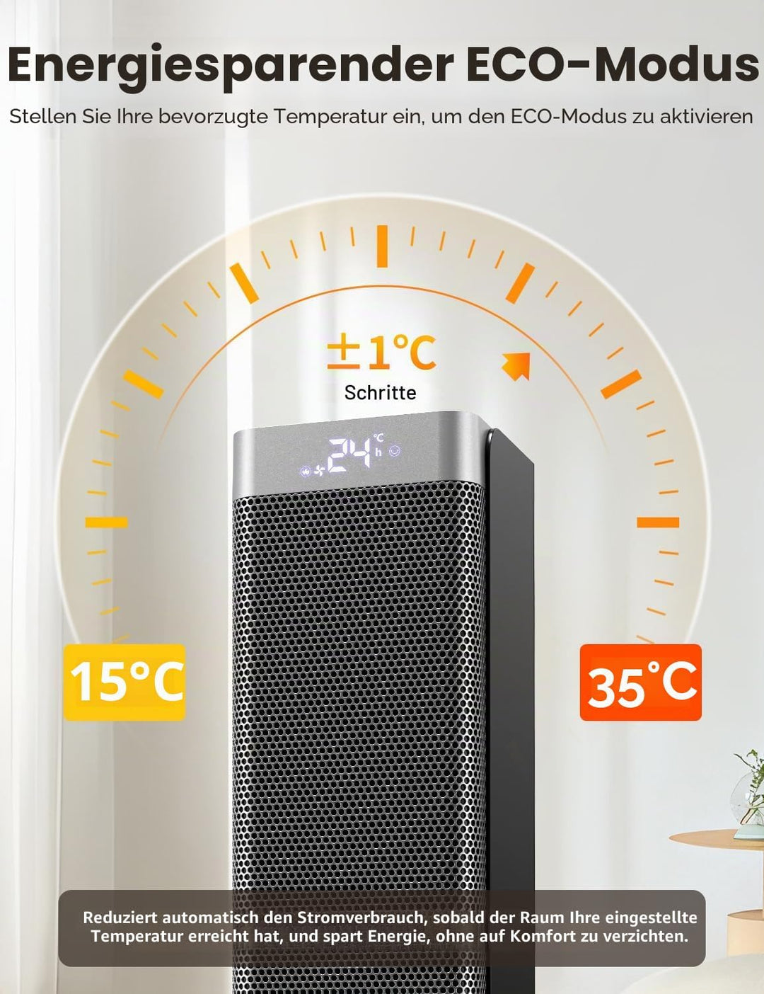 Heizlüfter Energiesparend, 2000W, PTC Keramik Heizung,LED-Anzeige,70° Oszillation,12-Stunden-Timer,E