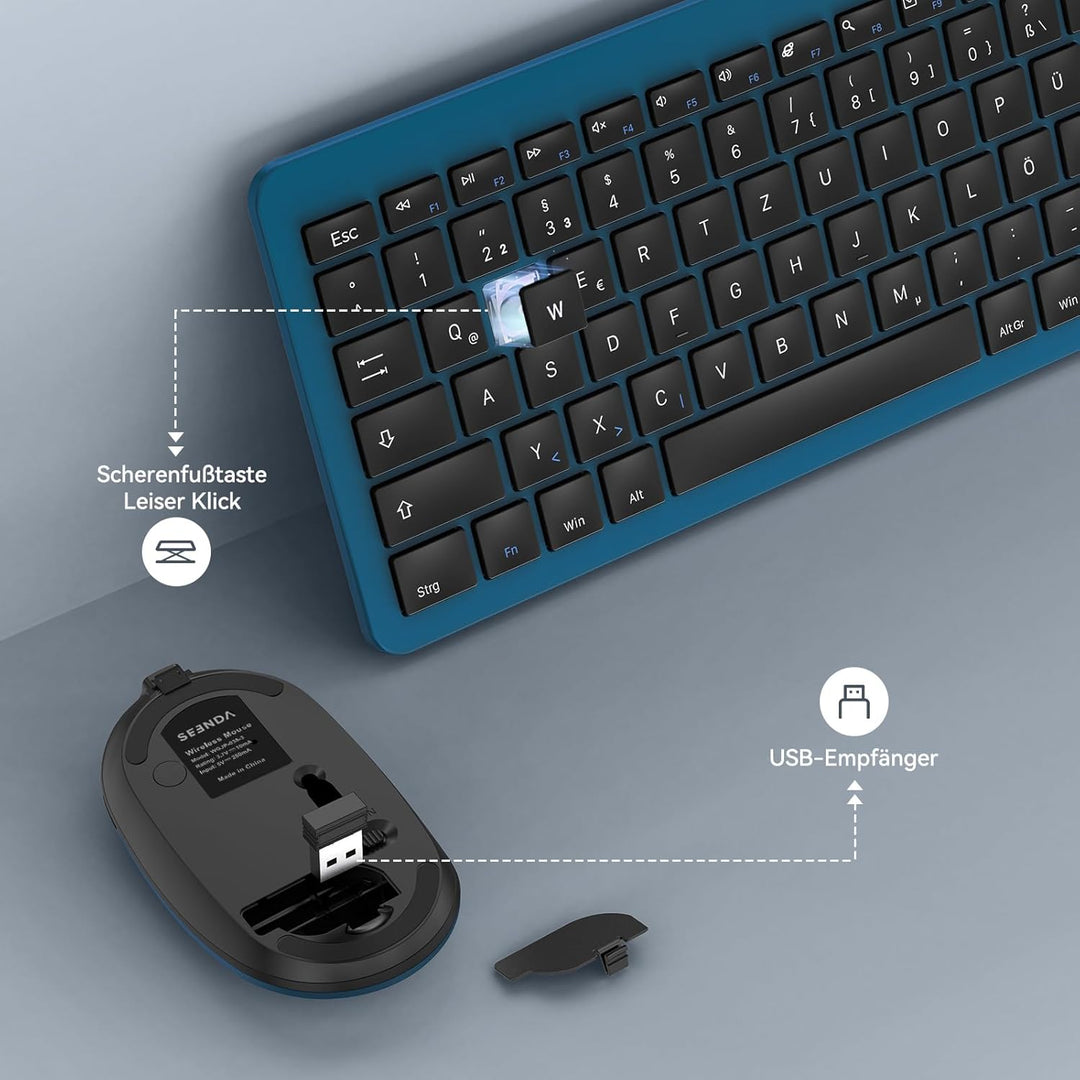 Tastatur Maus Set Kabellos, seenda SK38-3 Ultra-Dünne Wiederaufladbare Funk Tastatur Maus Set, Ergon