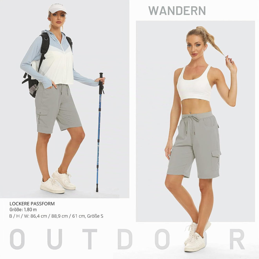 JINSHI Shorts Damen Sommer Cargohose Kurze Wanderhose Outdoor Schnelltrocknend Freizeithose mit Mehr