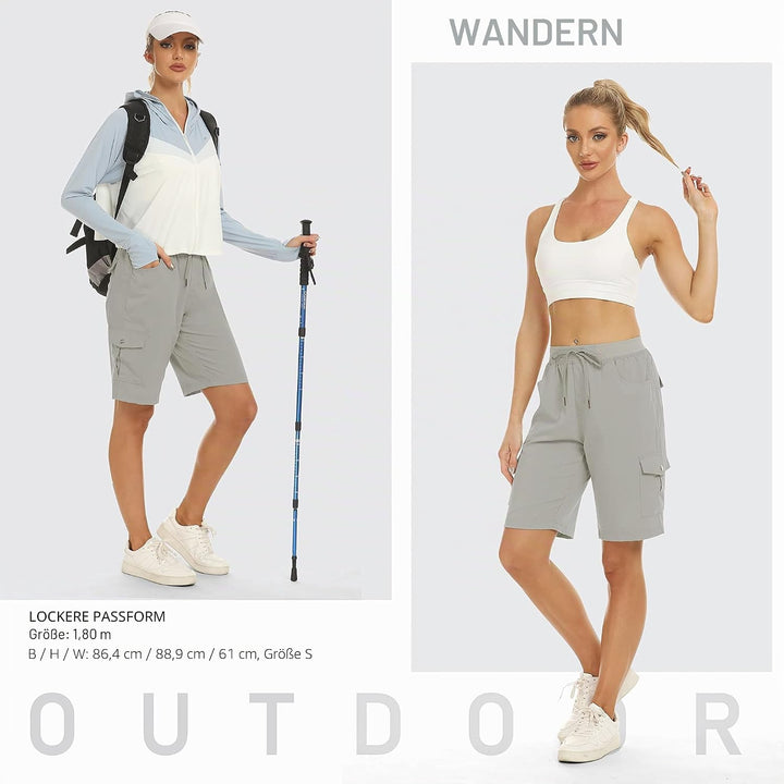 JINSHI Shorts Damen Sommer Cargohose Kurze Wanderhose Outdoor Schnelltrocknend Freizeithose mit Mehr