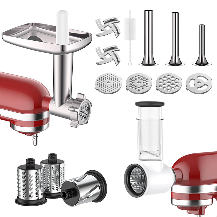 COFUN Fleischwolf Aufsatz für Kitchenaid Zubehör, Metall Fleischwolf Satz mit 4 Mahlscheibe 3 Wurstf