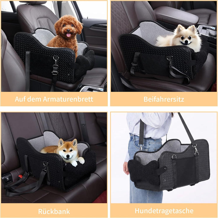 Hunde Autositz für Kleine Hunde & Katzen - Sicher auf Rücksitz, Beifahrersitz & Mittelkonsole mit Do