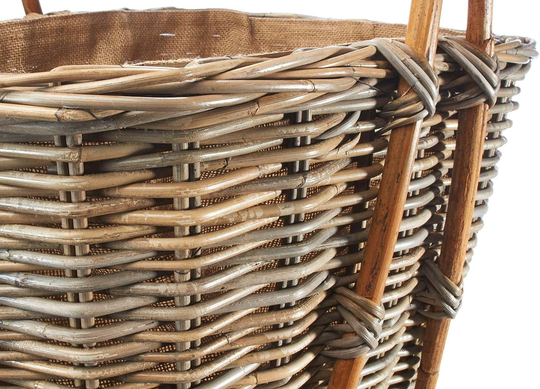 Kobolo Holztrage Holzkorb für Kaminholz - kubu Rattan - mit Jutestoff und Henkel ausgestattet