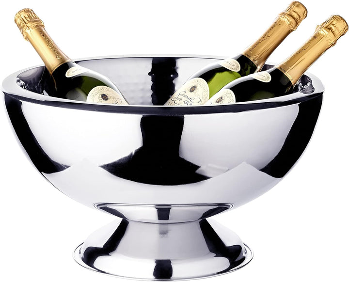 EDZARD Champagnerkühler Cadiz (ø 43 cm, H 24 cm) Edelstahl hochglanzpoliert, innen gehämmert, doppel