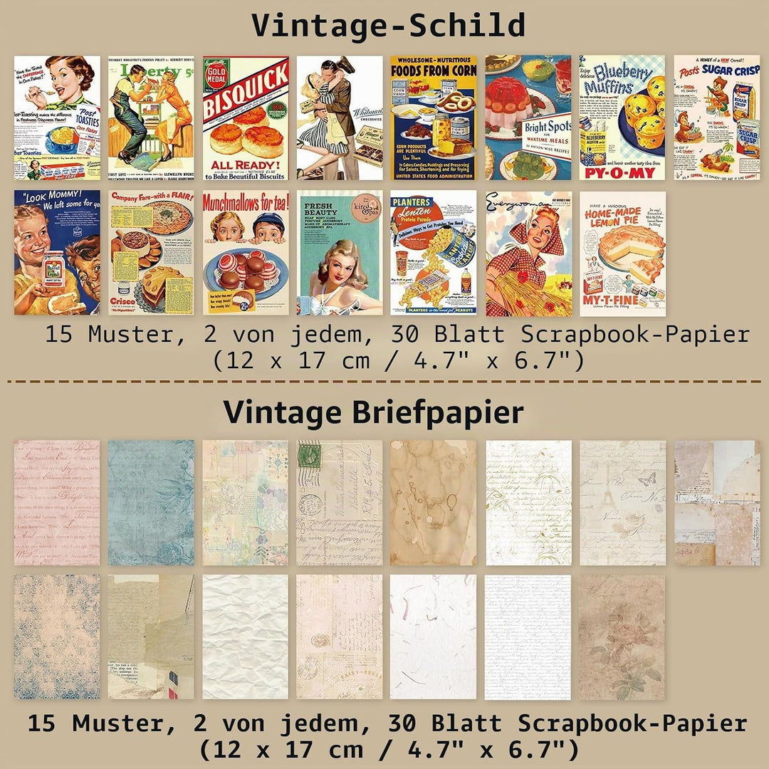 240 Blätter Vintage Scrapbooking Papier Deko 17x12cm Retro Scrapbooking Zubehör Tagebuch Papier Bast