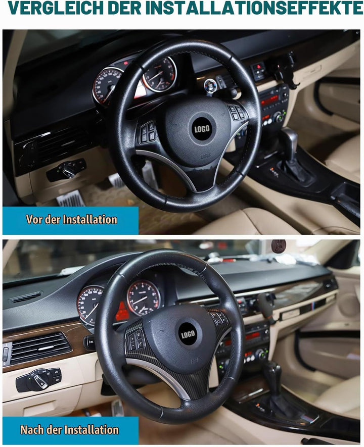 ABS Chrom Lenkrad Dekorationsrahmen-Verkleidungszubehör für BMW 3er E90 E92 (2005–2012) Karbonfaser
