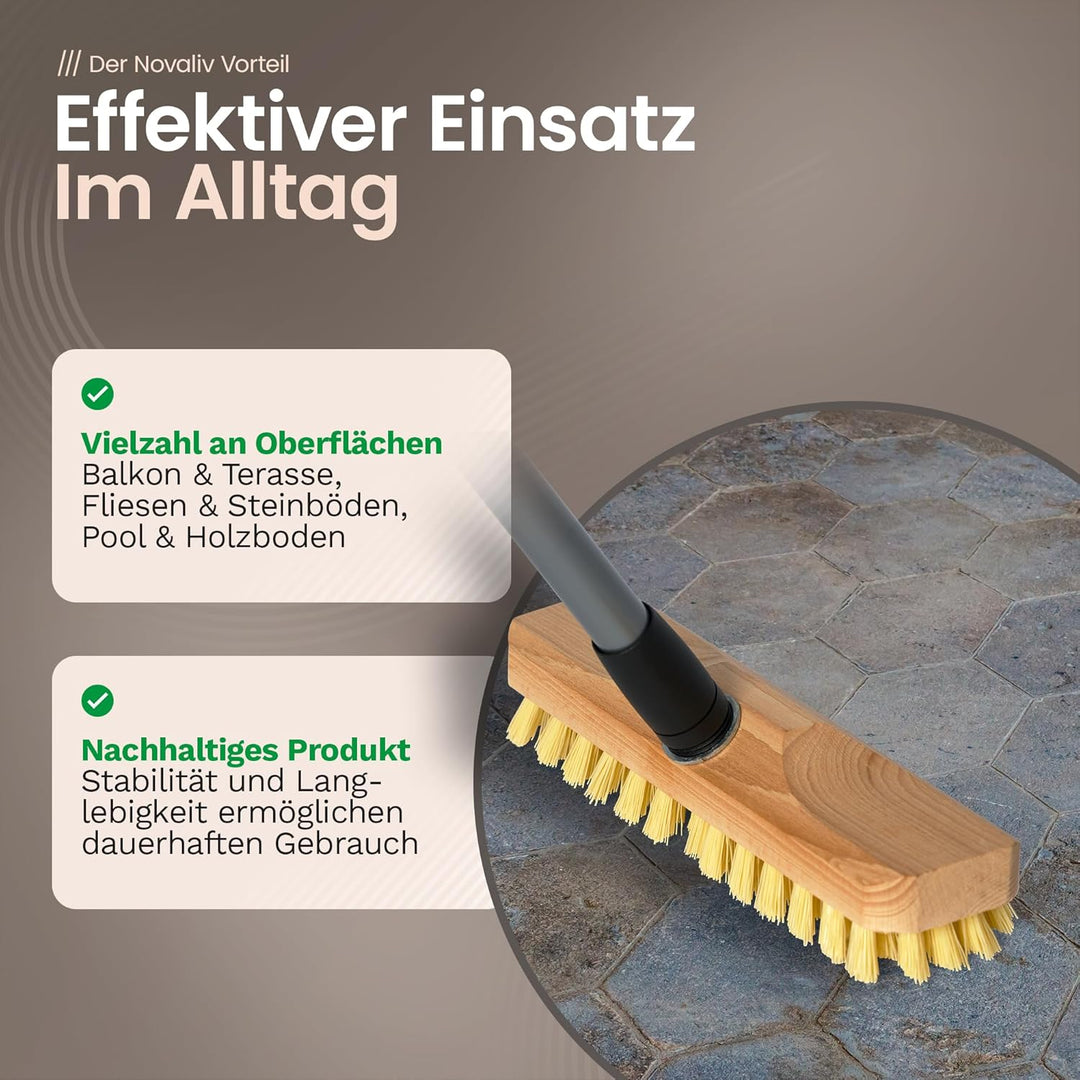 Schrubber aus Holz mit Borsten| Wischer mit Gewinde und Teleskopstiel| Scheuerbürste PPN| Boden-Bürs