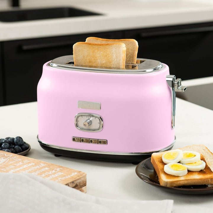 Westinghouse Retro Toaster 2 Scheiben, Abnehmbarer Brötchenaufsatz, 6 Bräunungsstufen, Brotzentrieru