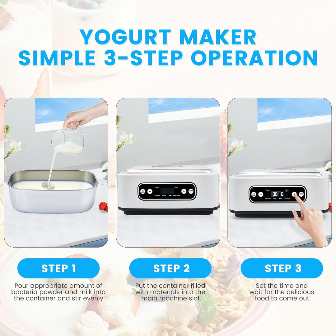Jogurtbereiter, 9 Glasbehälter à 90 ml für bis 1,6L selbstgemachten Joghurt,Yogurt Maker mit Tempera