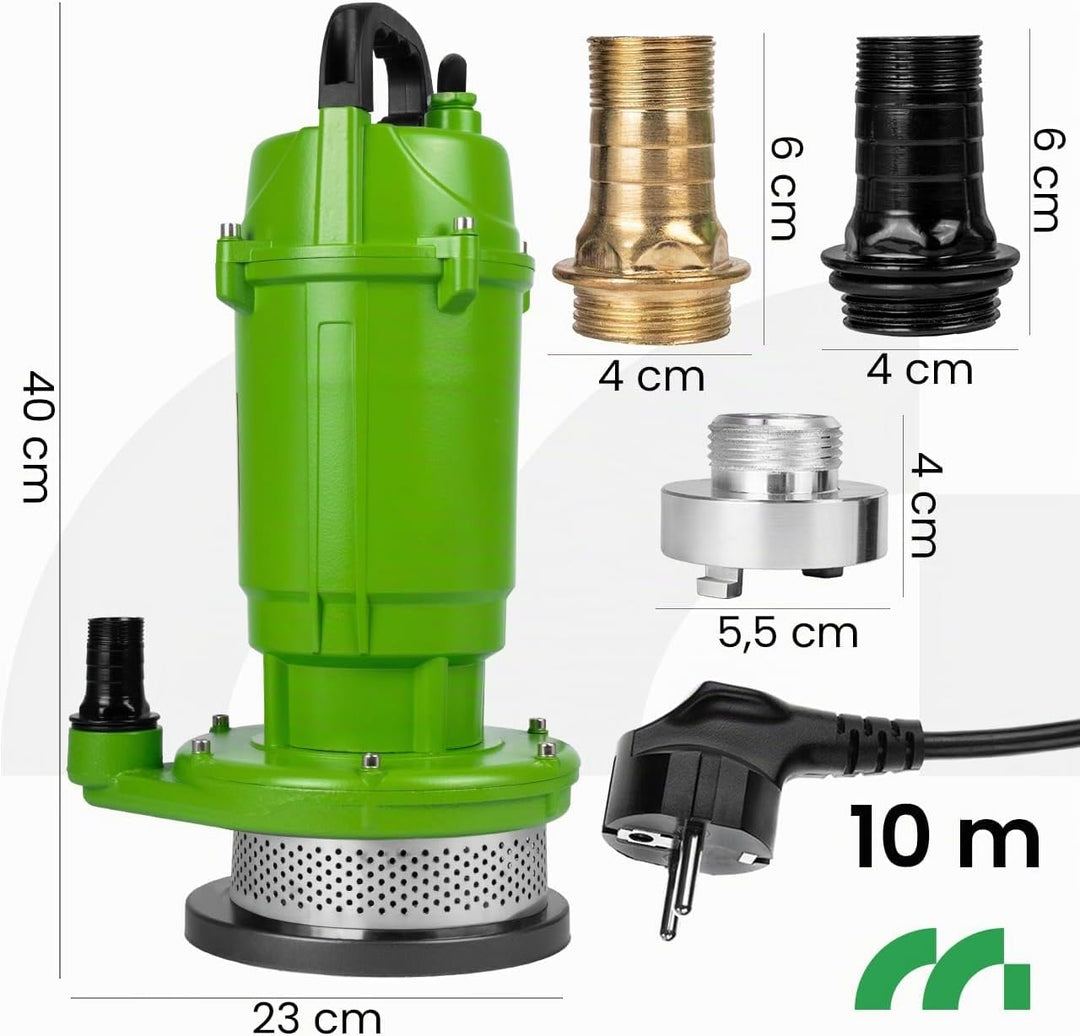 MalTec Tauchpumpe Schmutzwasserpumpe Reinwasser Schwimmer 12000 l/h 550W Grün, Kabel 10m, Eintauchen