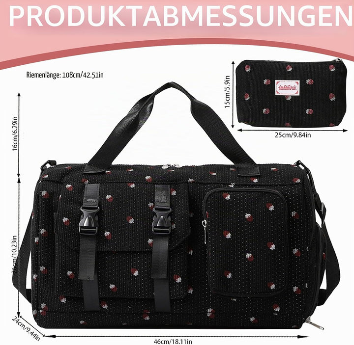 Reisetasche Damen, Sporttasche Damen mit Schuhfach, Nassfach and Kleine Geldbörse, Erdbeere Gym Bag,