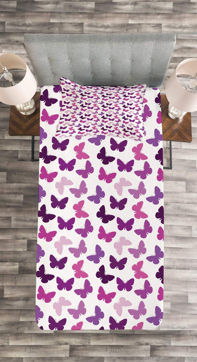 ABAKUHAUS Schmetterling Tagesdecke Set, Schmetterling Geschnitzte Flügel, Set mit Kissenbezügen Wasc