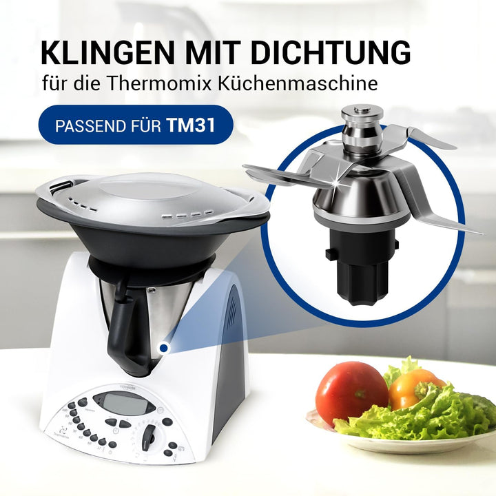 VIOKS Mixmesser Ersatz für Thermomix Messer TM31 - Ersatzmesser mit 4 Klingen und Dichtring - Küchen