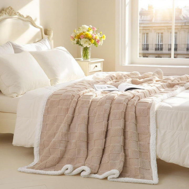 Sherpa-Überwurfdecke für Couch, Flanell, gemütlich, weich, dick, für Bett, Fleece, Beige, 152,4 x 20
