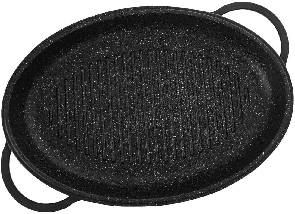Grillpfanne Bratpfanne mit Deckel tief mit Granitbeschichtung GRANDE AROMA 43x28x6 cm