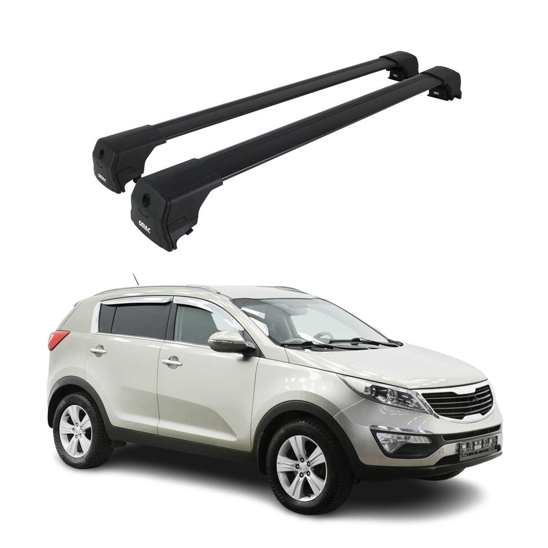 Dachträger Gepäckträger kompatibel mit Kia Sportage SL 2010-2015 Grundträger TÜV Schwarz 2X, Schwarz