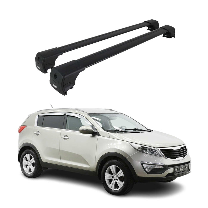 Dachträger Gepäckträger kompatibel mit Kia Sportage SL 2010-2015 Grundträger TÜV Schwarz 2X, Schwarz