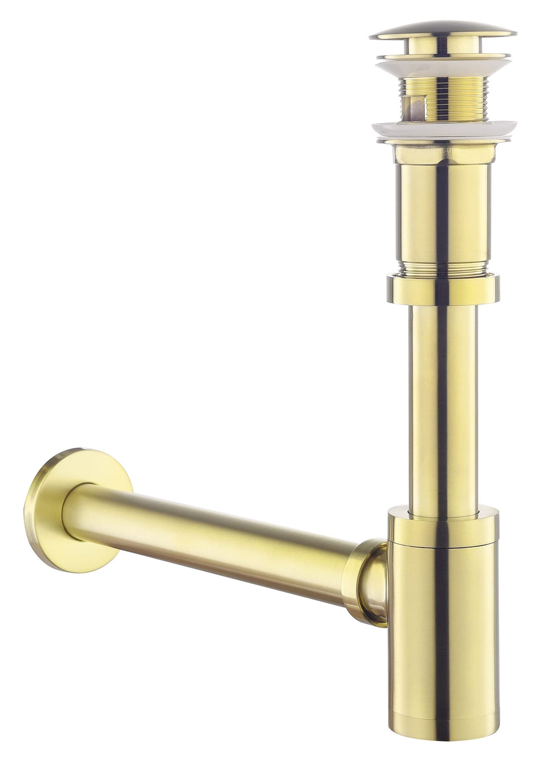 SET - Design Siphon mit Ablaufgarnitur mit Überlauf für Waschbecken Gebürstete Gold – Keymark Univer