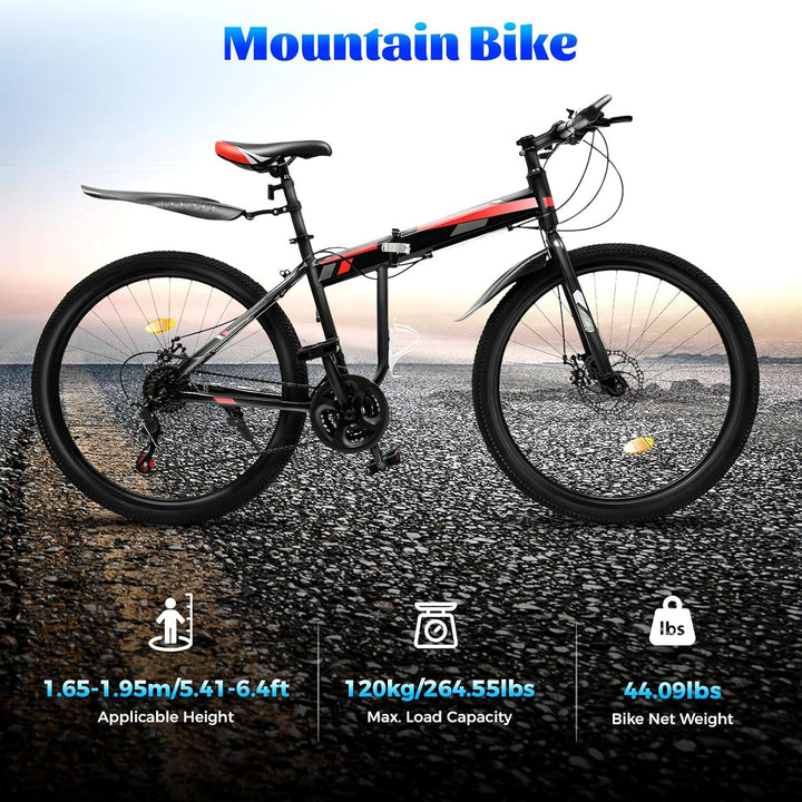 WSIKGHU 26 Zoll Mountainbike Fahrrad Faltbares 21-Gang-Rad für Erwachsene/Jugendliche mit Mechanisch