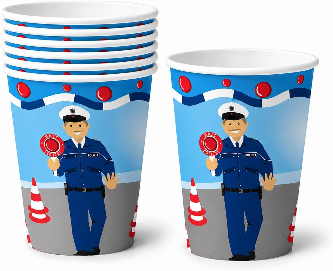 90-TLG Polizei Party Set für Kindergeburtstag mit 6-8 Kinder: Teller, Becher, Servietten, Einladunge