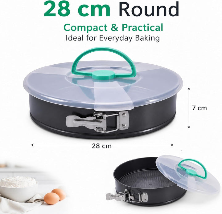FARYODI Kuchenform Rund, Springform 28 cm rund aus Karbonstahl mit Granitbeschichtung, Backform mit